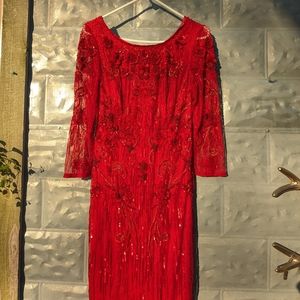 Theia Beaded Floral Midi Dress